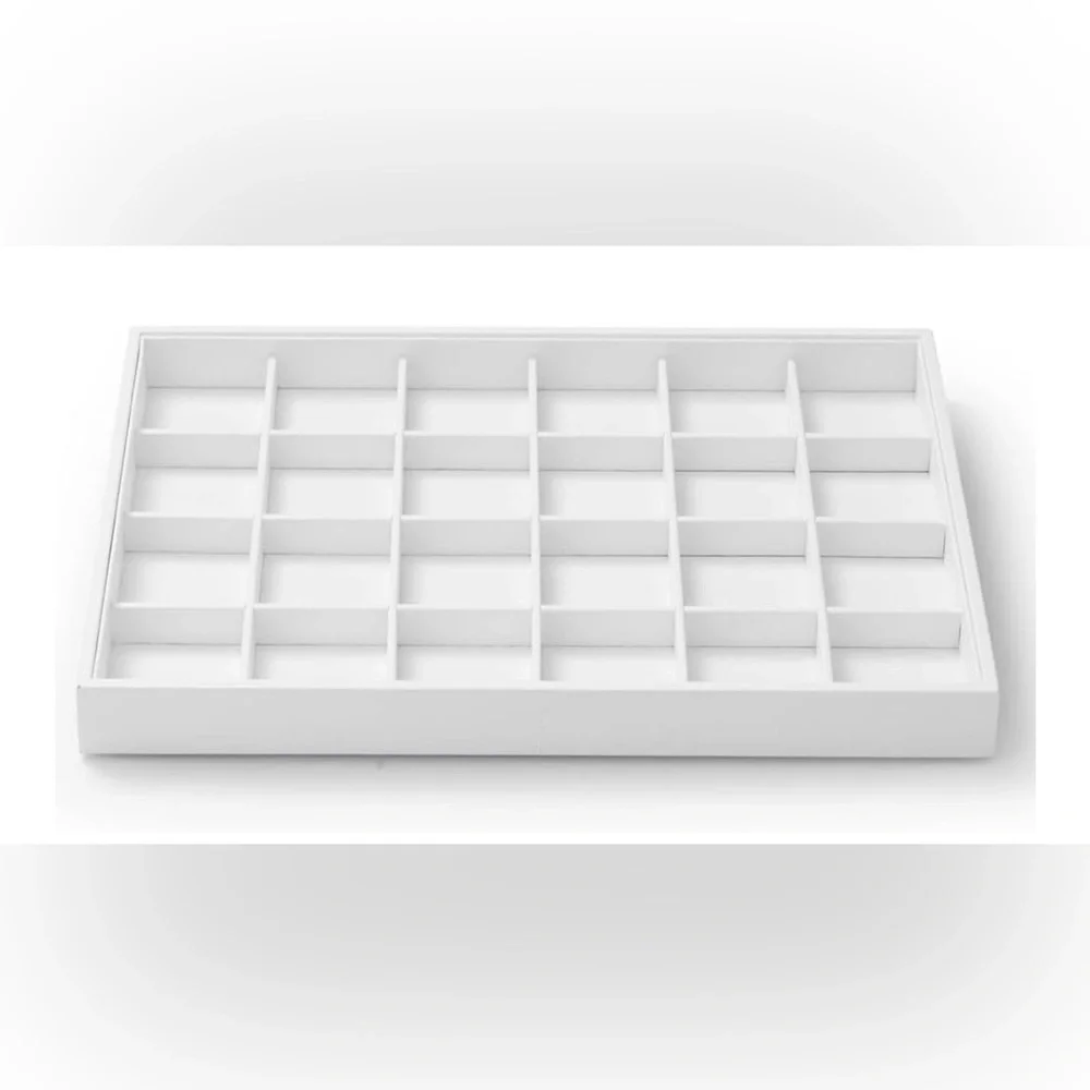 NEW Premium White Leather Stackable Jewelry Tray 24 Grid Drawer Organizer